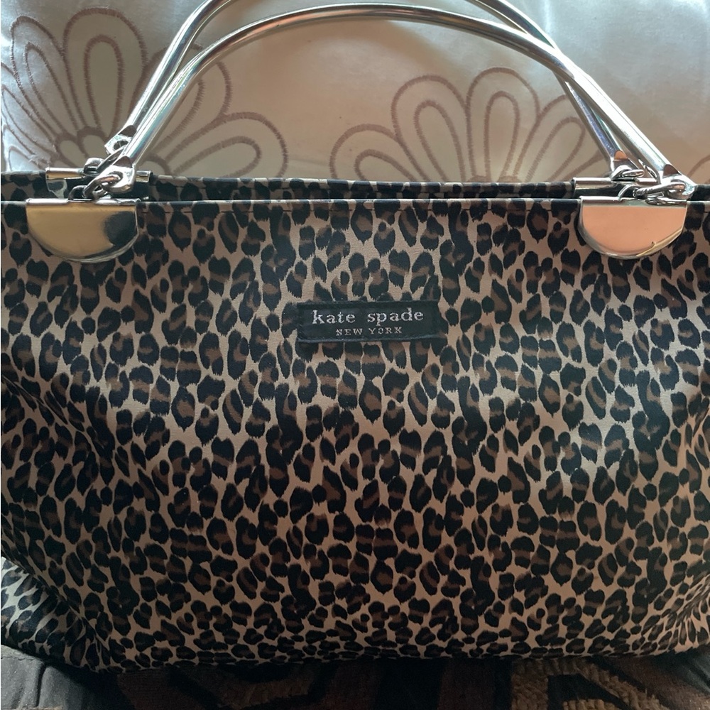 Kate Spade Leopard Print Coated Frame Bag Metal Handles Y2K Satchel